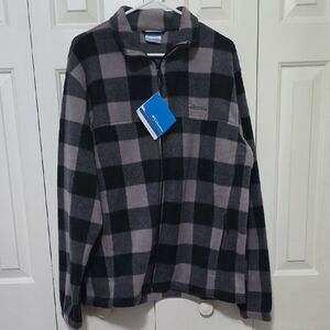 Columbia Black and Gray Plaid Fleece Jacket Mens L